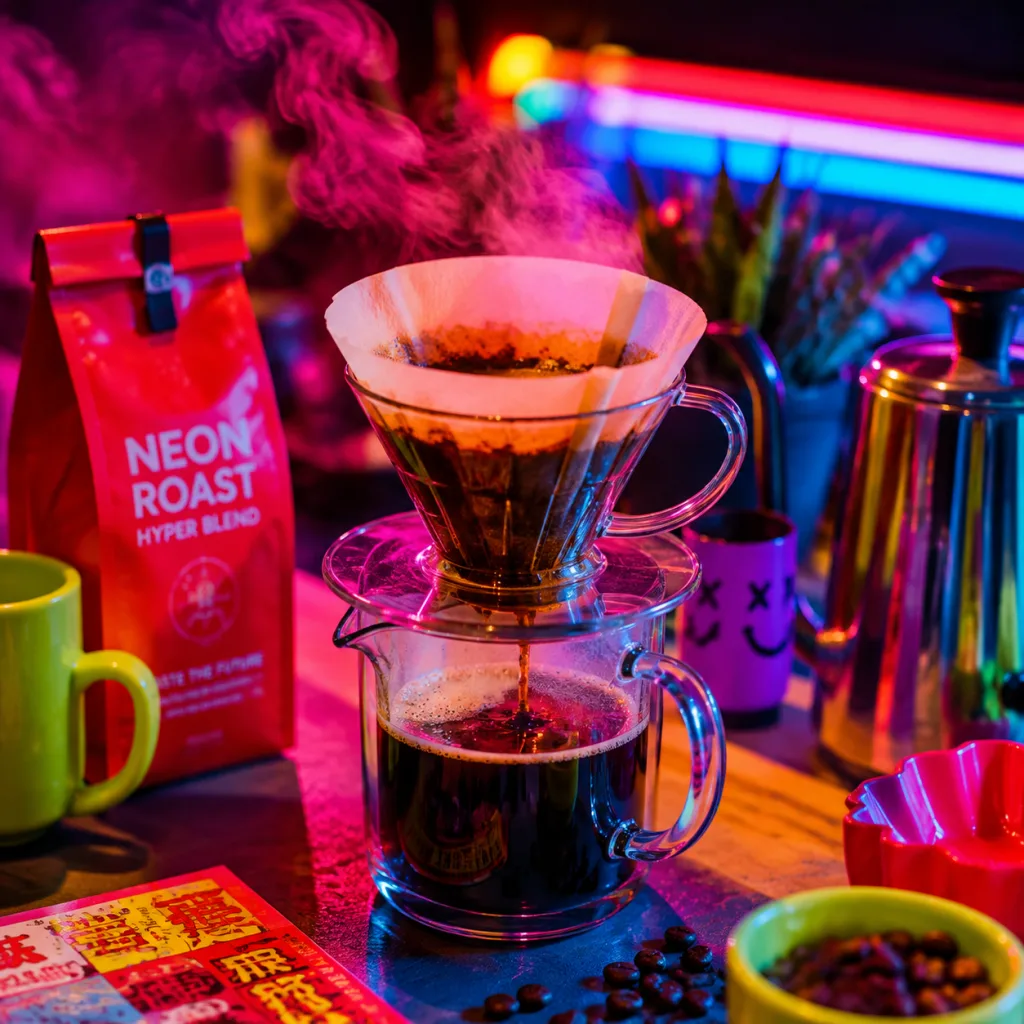 Coffee poster candidate 4: stacked high-saturation colors — color overload